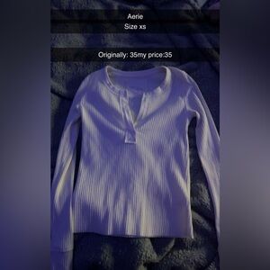 Aerie White Ribbed Long Sleeve Tee